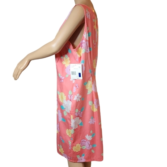 NWT Liz Claiborne Lizsport pink Garden floral cotton sleeveless dress. Size 16. - Picture 9 of 16
